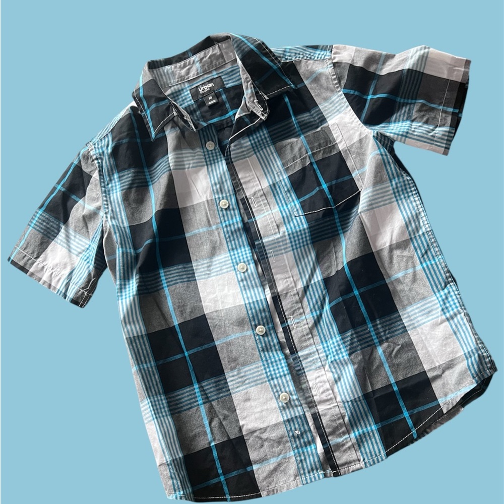 Urban Pipeline Blue and Black Plaid Button Down Shirt #458